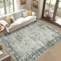 Garvee Persian Green Multi 6x9 Washable Area Rug, Soft Vintage Distressed Large Living Room Rug Retro Farmhouse Non Slip Low Pile Indoor Foldable Carpet for Bedroom Dining Room Office
