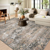 Garvee Washable Area Rugs for Living Room, 9x12 Soft Vintage Large Bedroom Rug Foldable Non-Slip Low Pile Farmhouse Area Rug Carpet for Dining Room Home (Taupe, 9'x12') - Taupe Multi
