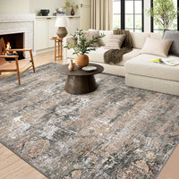 Garvee Washable Area Rugs for Living Room, 9x12 Soft Vintage Large Bedroom Rug Foldable Non-Slip Low Pile Farmhouse Area Rug Carpet for Dining Room Home (Taupe, 9'x12')