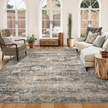 Garvee Washable Area Rugs for Living Room, 5x7 Soft Vintage Bedroom Rug Foldable Non-Slip Low Pile Area Rug Farmhouse Throw Carpet for Dining Room Home (Taupe, 5'x7')