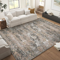 Garvee Washable Area Rugs for Living Room, 9x12 Soft Vintage Large Bedroom Rug Foldable Non-Slip Low Pile Farmhouse Area Rug Carpet for Dining Room Home (Taupe, 9'x12')