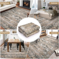 Garvee Washable Area Rugs for Living Room, 9x12 Soft Vintage Large Bedroom Rug Foldable Non-Slip Low Pile Farmhouse Area Rug Carpet for Dining Room Home (Taupe, 9'x12')