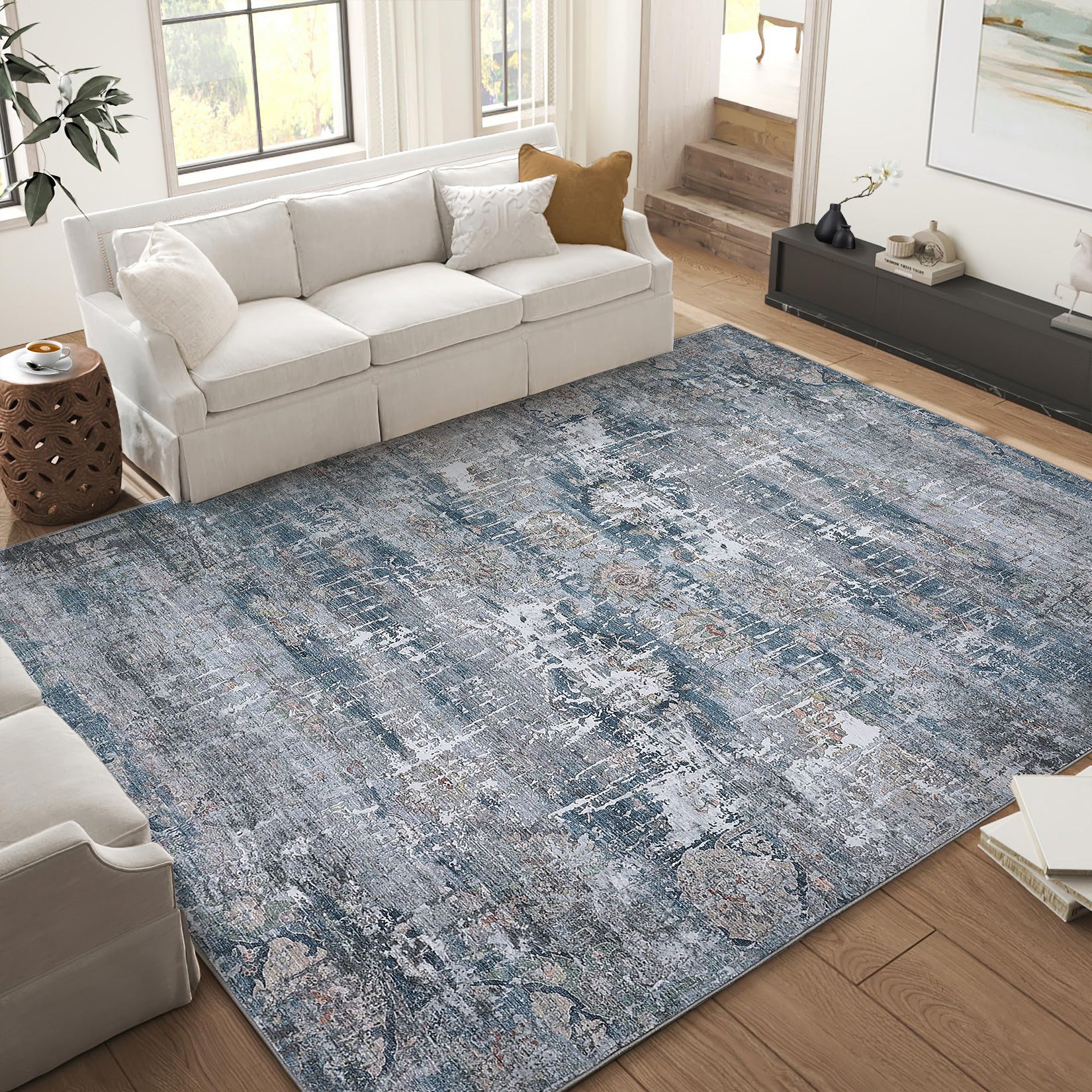 Garvee Vintage Area Rug, 9x12 Boho Washable Large Living Room Bedroom Rug Retro Non-Slip Non-Shedding Low Pile Farmhouse Area Rug for Dining Room Home
