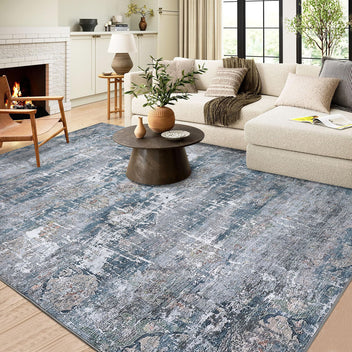 Garvee Vintage Area Rug, 9x12 Boho Washable Large Living Room Bedroom Rug Retro Non-Slip Non-Shedding Low Pile Farmhouse Area Rug for Dining Room Home