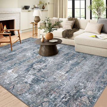 Garvee Vintage Area Rug, 9x12 Boho Washable Large Living Room Bedroom Rug Retro Non-Slip Non-Shedding Low Pile Farmhouse Area Rug for Dining Room Home
