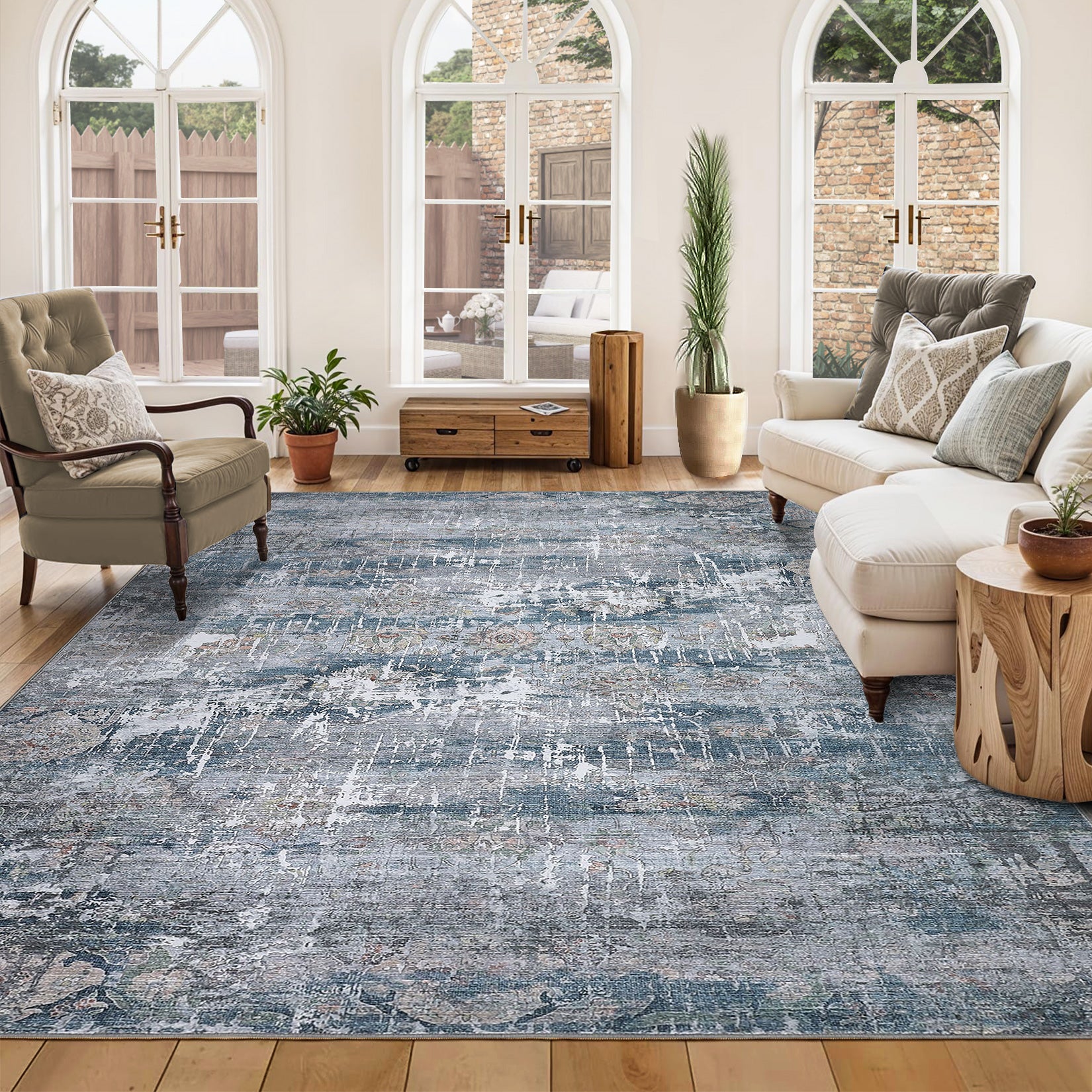 Garvee Vintage Area Rug, 6x9 Boho Washable Large Living Room Bedroom Rug Retro Non-Slip Non-Shedding Low Pile Farmhouse Area Rug for Dining Room Home