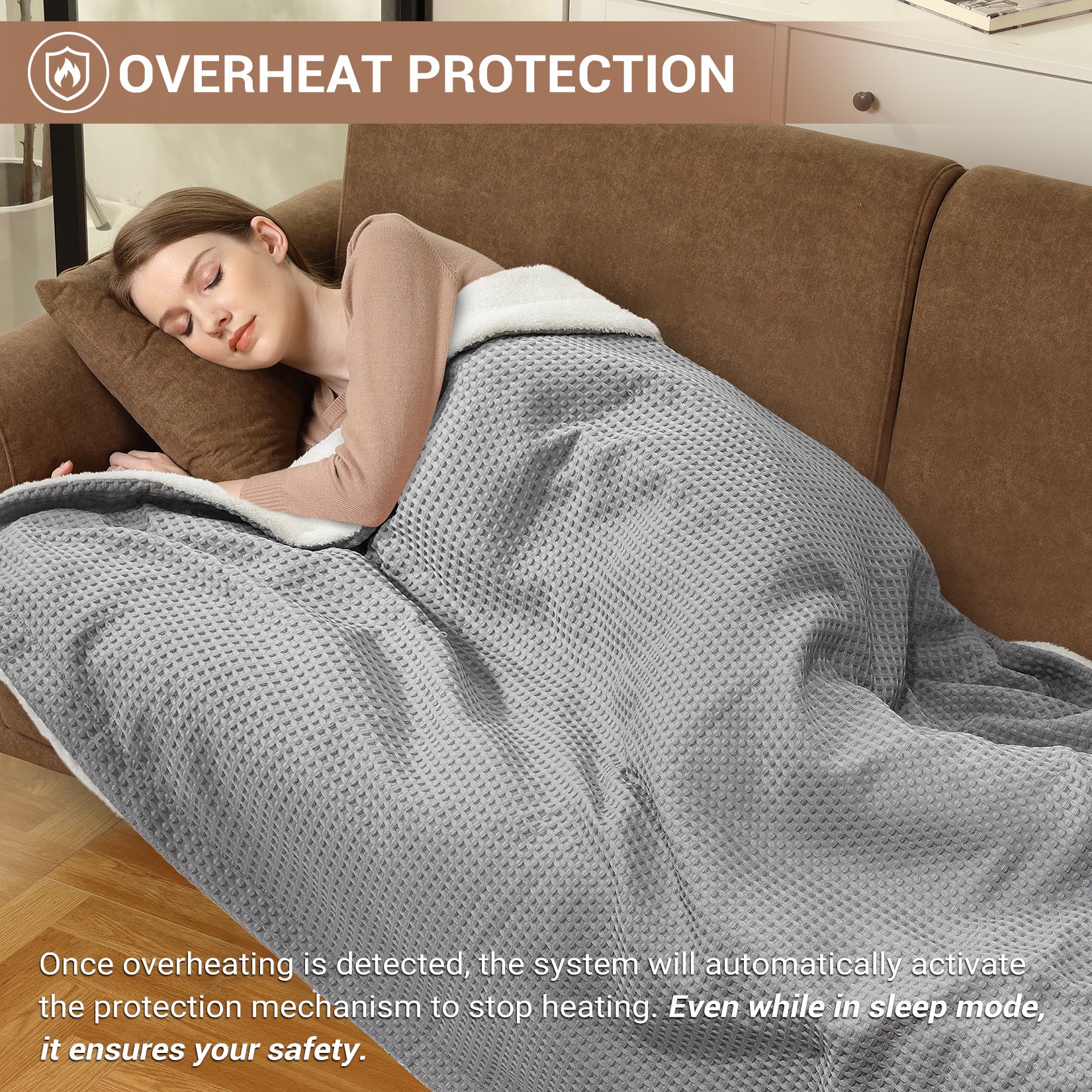 Garvee Waffle Heated Throw Blanket, Machine Washable Electric Blankets Fast Heating with LCD Controller, 6 Heat Levels & 1-4H Time Settings, ETL Certified Heat Throw for Couch, Grey, 50" x 60"