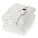 Garvee Waffle Heated Throw Blanket, Machine Washable Electric Blankets Fast Heating with LCD Controller, 6 Heat Levels & 1-4H Time Settings, ETL Certified Heat Throw for Couch, White, 50" x 60" - White-Waffle
