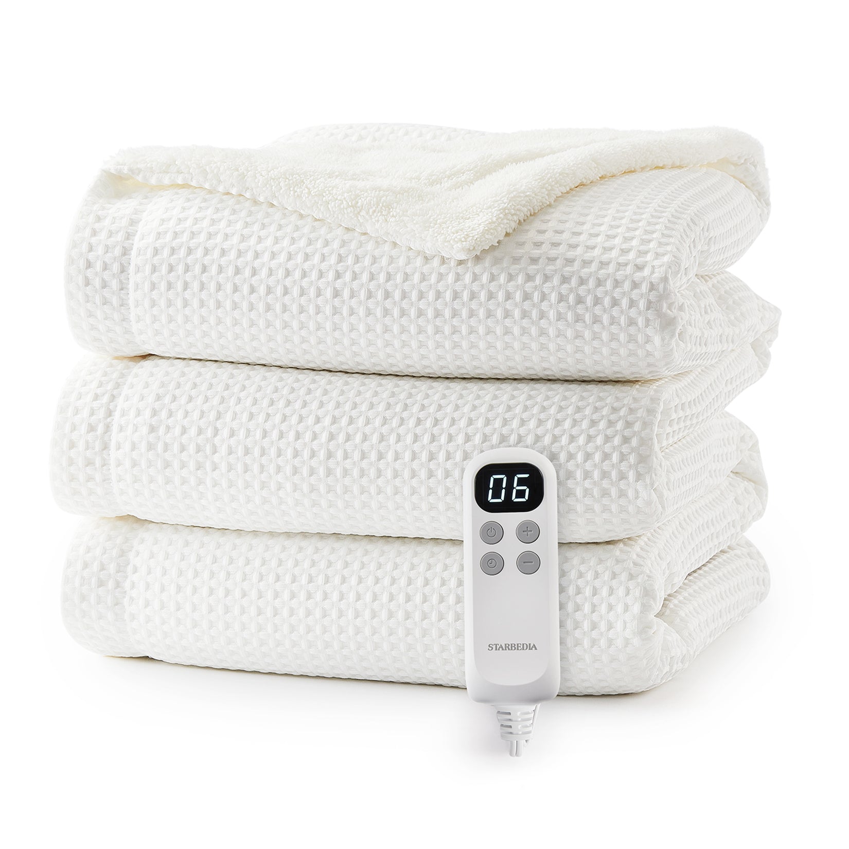 Garvee Waffle Heated Throw Blanket, Machine Washable Electric Blankets Fast Heating with LCD Controller, 6 Heat Levels & 1-4H Time Settings, ETL Certified Heat Throw for Couch, White, 50" x 60"