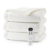 Garvee Waffle Heated Throw Blanket, Machine Washable Electric Blankets Fast Heating with LCD Controller, 6 Heat Levels & 1-4H Time Settings, ETL Certified Heat Throw for Couch, White, 50" x 60"