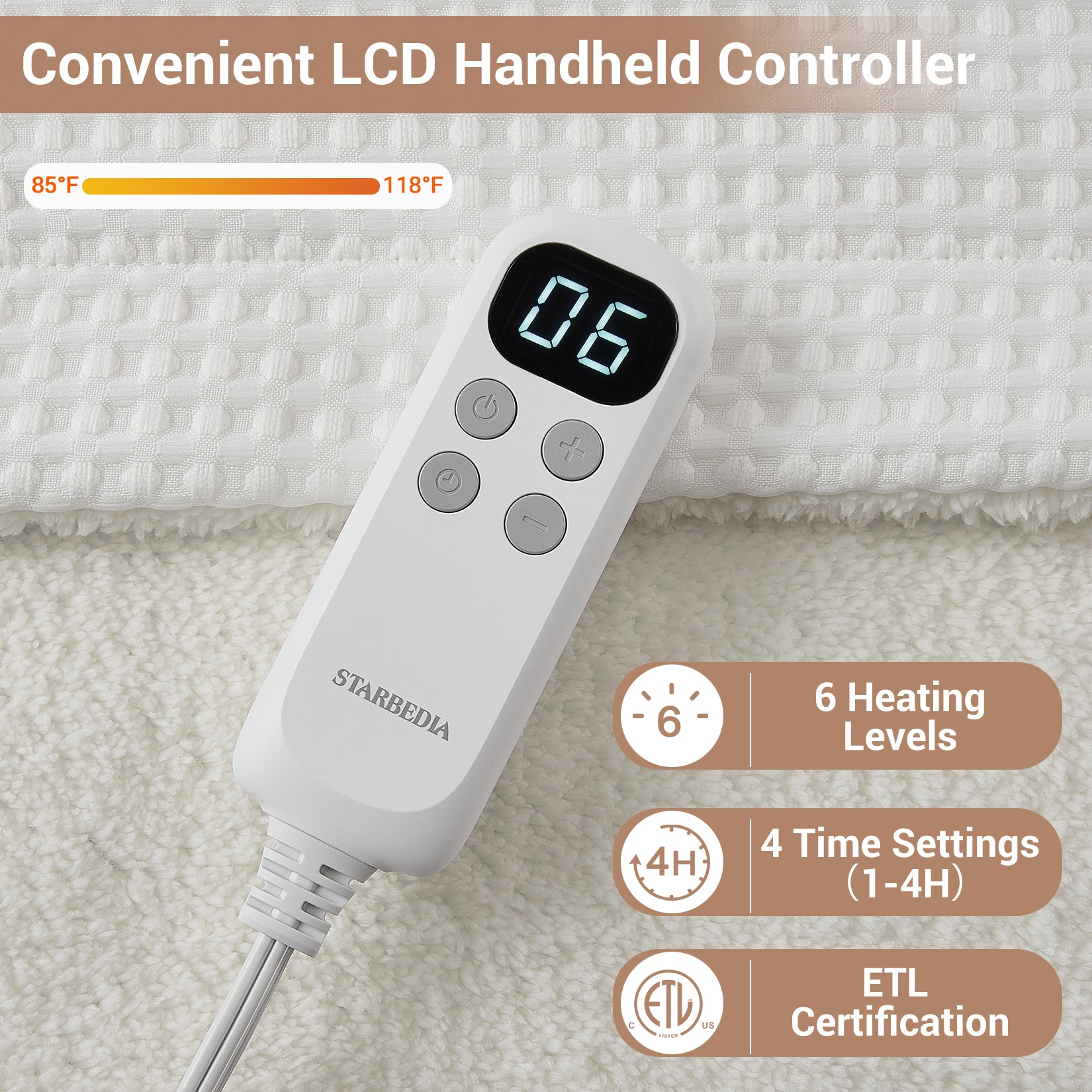 Garvee Waffle Heated Throw Blanket, Machine Washable Electric Blankets Fast Heating with LCD Controller, 6 Heat Levels & 1-4H Time Settings, ETL Certified Heat Throw for Couch, White, 50" x 60"