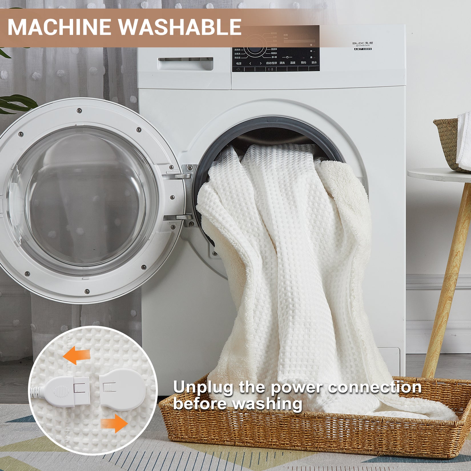 Garvee Waffle Heated Throw Blanket, Machine Washable Electric Blankets Fast Heating with LCD Controller, 6 Heat Levels & 1-4H Time Settings, ETL Certified Heat Throw for Couch, White, 50" x 60"