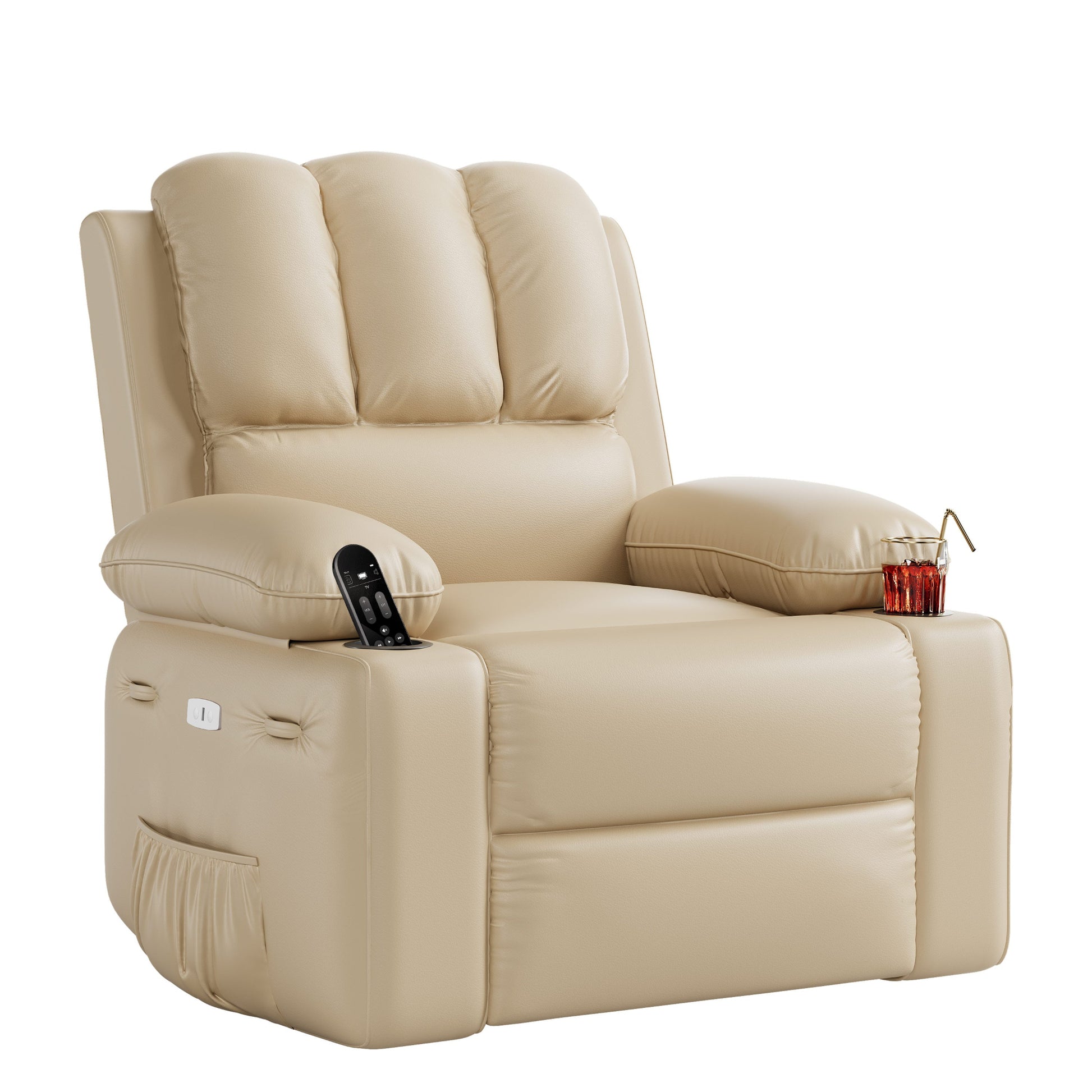 Garvee 27'' Width Electric Power Oversized Rocker Swivel Recliner Chair, USB Charger Lazy Boy for Adults, w/Vibrating Massage and Heating, 1.5X Sponge Filling for Living Room, Bedroom and Nursery