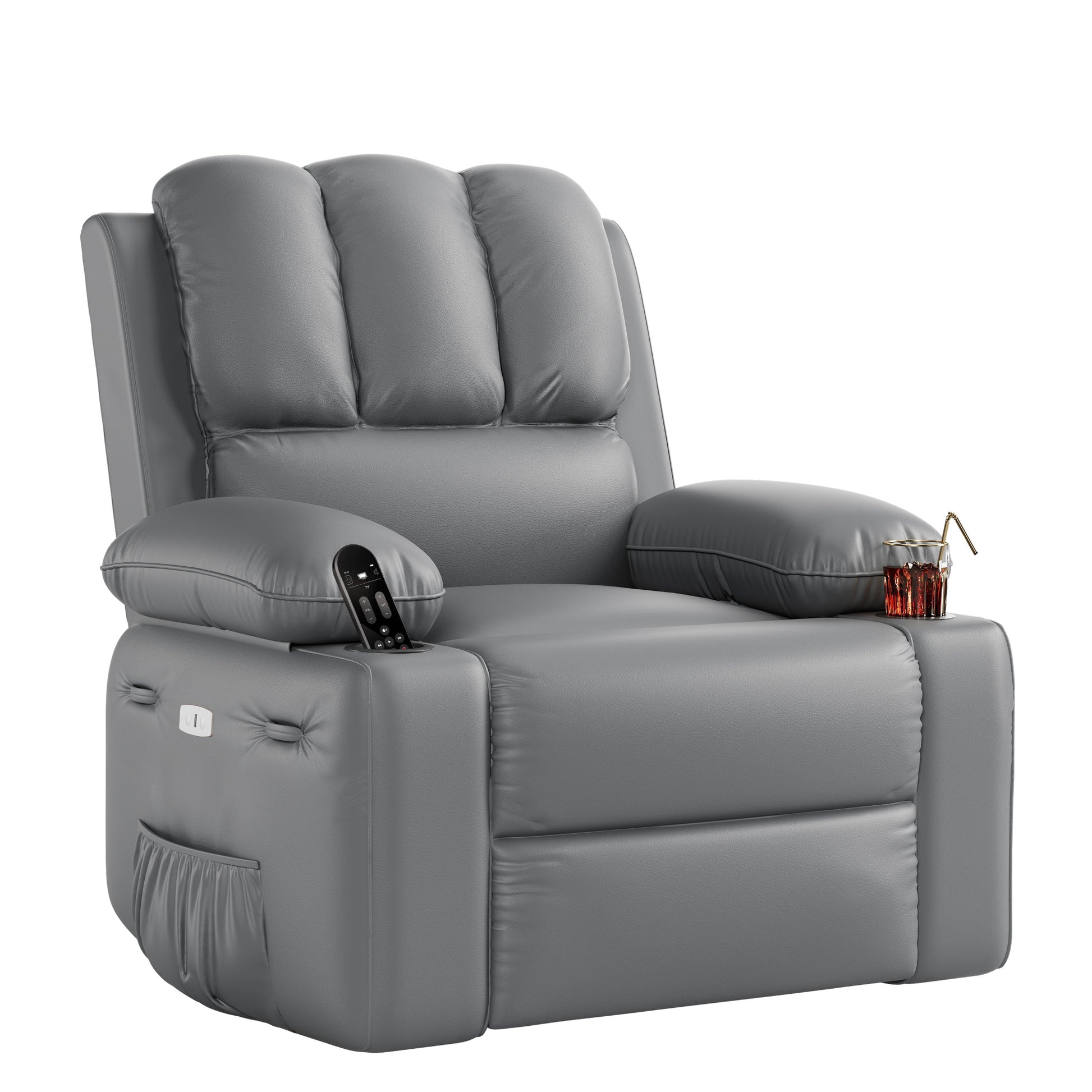 Garvee 27'' Width Electric Power Oversized Rocker Swivel Recliner Chair, USB Charger Lazy Boy for Adults, w/Vibrating Massage and Heating, 1.5X Sponge Filling for Living Room, Bedroom and Nursery