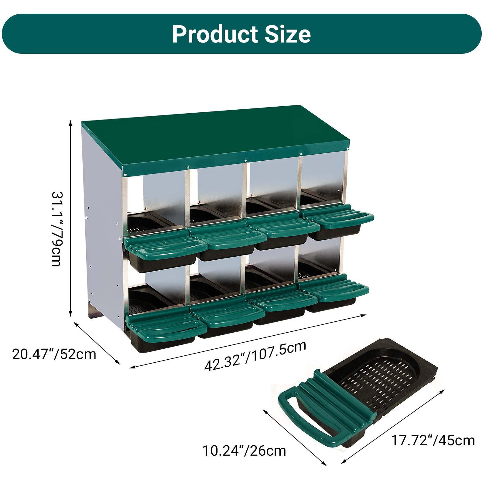 GARVEE 8-Compartment Roll-Away Chicken Nest Box - Green w/Lid Cover for Coop Laying Boxes, Nesting Boxes for Hens