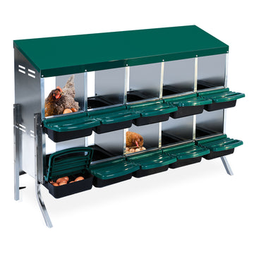 Garvee 10-Compartments Chicken Nest Box - Green Roll-Away Design w/Lid Cover & Legs for Coop Laying Boxes for Hens, Nest Boxes