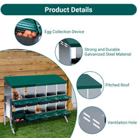 Garvee 10-Compartments Chicken Nest Box - Green Roll-Away Design w/Lid Cover & Legs for Coop Laying Boxes for Hens, Nest Boxes