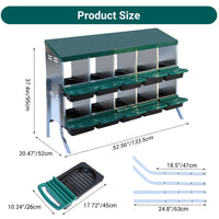 Garvee 10-Compartments Chicken Nest Box - Green Roll-Away Design w/Lid Cover & Legs for Coop Laying Boxes for Hens, Nest Boxes