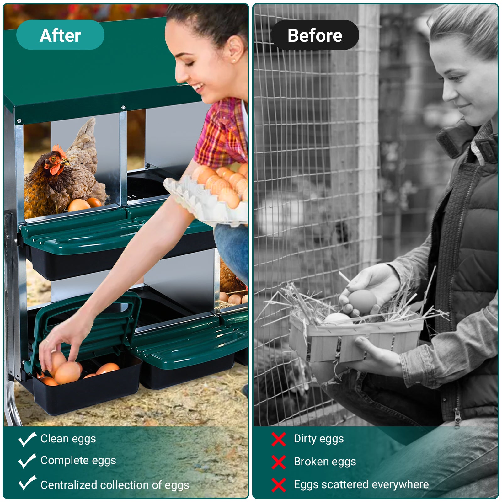 Garvee 10-Compartments Chicken Nest Box - Green Roll-Away Design w/Lid Cover & Legs for Coop Laying Boxes for Hens, Nest Boxes