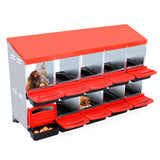 Garvee Chicken Nesting Box, 10 Compartments Nesting Boxes for Chickens, Chicken Laying Boxes, Roll Away Nesting Box for Chickens Laying Egg with Lid Cover to Protect Eggs, Red - Red