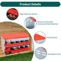 Garvee Chicken Nesting Box, 10 Compartments Nesting Boxes for Chickens, Chicken Laying Boxes, Roll Away Nesting Box for Chickens Laying Egg with Lid Cover to Protect Eggs, Red