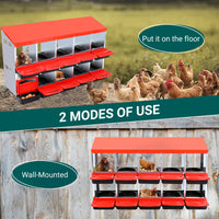 Garvee Chicken Nesting Box, 10 Compartments Nesting Boxes for Chickens, Chicken Laying Boxes, Roll Away Nesting Box for Chickens Laying Egg with Lid Cover to Protect Eggs, Red