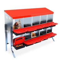 GARVEE 10-Compartments Chicken Nest Box - Red Roll-Away Design w/Lid Cover & Legs for Coop Laying Boxes for Hens, Nest Boxes