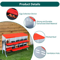 GARVEE 10-Compartments Chicken Nest Box - Red Roll-Away Design w/Lid Cover & Legs for Coop Laying Boxes for Hens, Nest Boxes