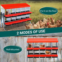 GARVEE 10-Compartments Chicken Nest Box - Red Roll-Away Design w/Lid Cover & Legs for Coop Laying Boxes for Hens, Nest Boxes