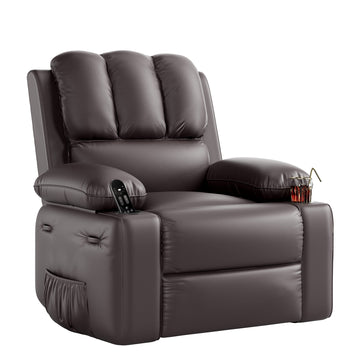 Garvee Leather Recliner Chair, Extra Wide 26.8" Manual Rocking Recliner w/ Comfortable Arms and Cup Holders for Living Room - Brown, Large