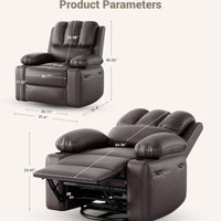 Garvee Leather Recliner Chair, Extra Wide 26.8" Manual Rocking Recliner w/ Comfortable Arms and Cup Holders for Living Room - Brown, Large