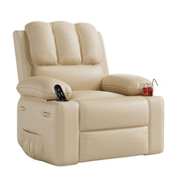 Garvee Manual Recliner Chair Leather Sofa with 2 Cup Holders, Side Pocket, PU Leather, Overstuffed Arms, Iron Frame, Beige - Home Theater & Living Room, Beige