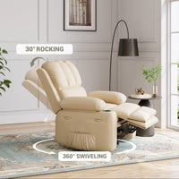 Garvee Manual Recliner Chair Leather Sofa with 2 Cup Holders, Side Pocket, PU Leather, Overstuffed Arms, Iron Frame, Beige - Home Theater & Living Room, Beige