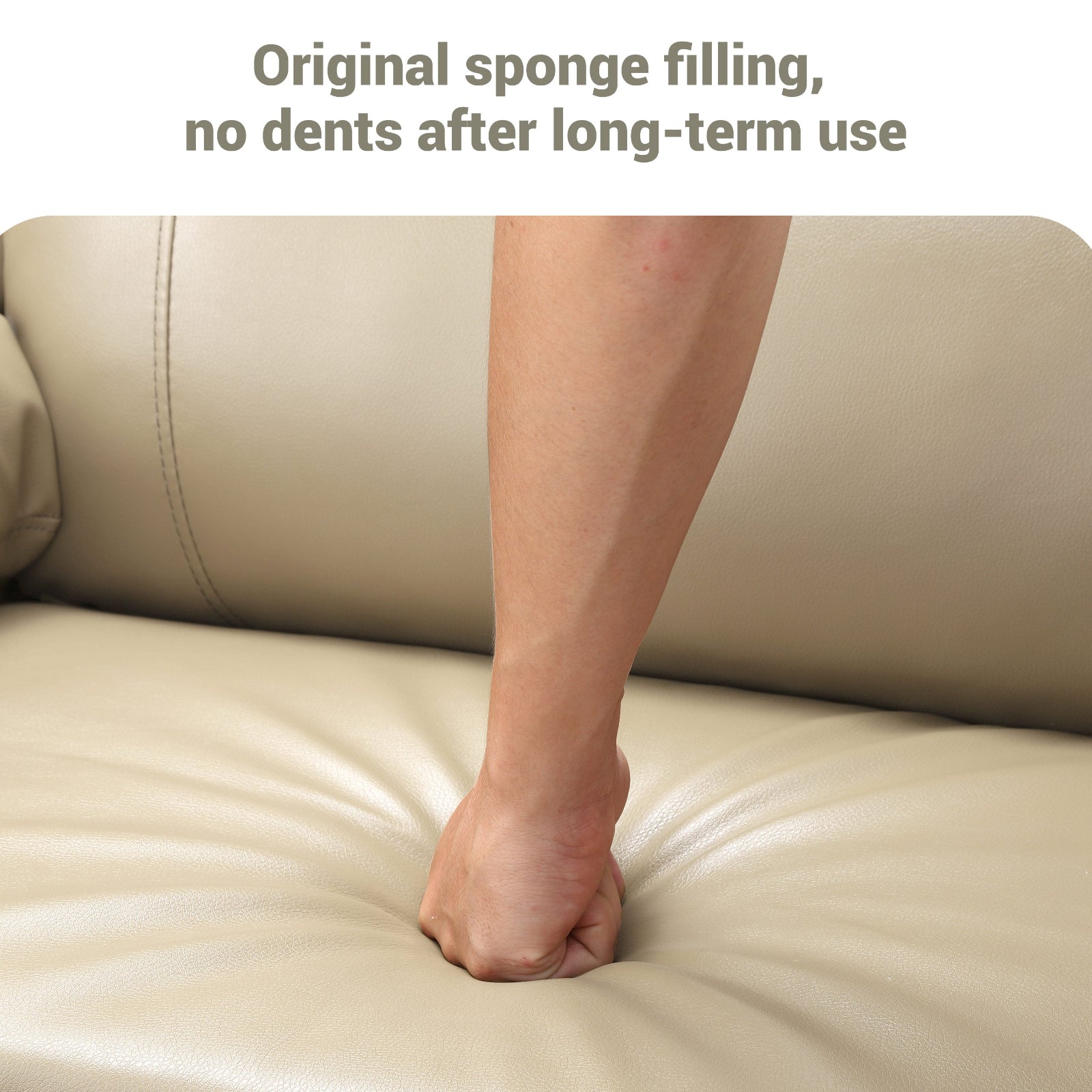 Garvee Manual Recliner Chair Leather Sofa with 2 Cup Holders, Side Pocket, PU Leather, Overstuffed Arms, Iron Frame, Beige - Home Theater & Living Room, Beige