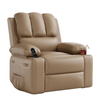 Garvee Large PU Leather Manual Recliner Chair with Cup Holders, Padded Arms, Durable Leather, Living Room Relaxation, Tan