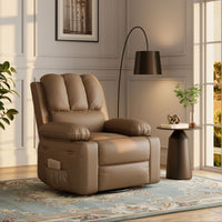 Garvee Large PU Leather Manual Recliner Chair with Cup Holders, Padded Arms, Durable Leather, Living Room Relaxation, Tan