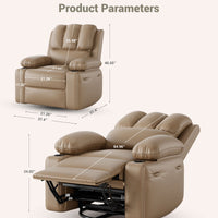 Garvee Large PU Leather Manual Recliner Chair with Cup Holders, Padded Arms, Durable Leather, Living Room Relaxation, Tan