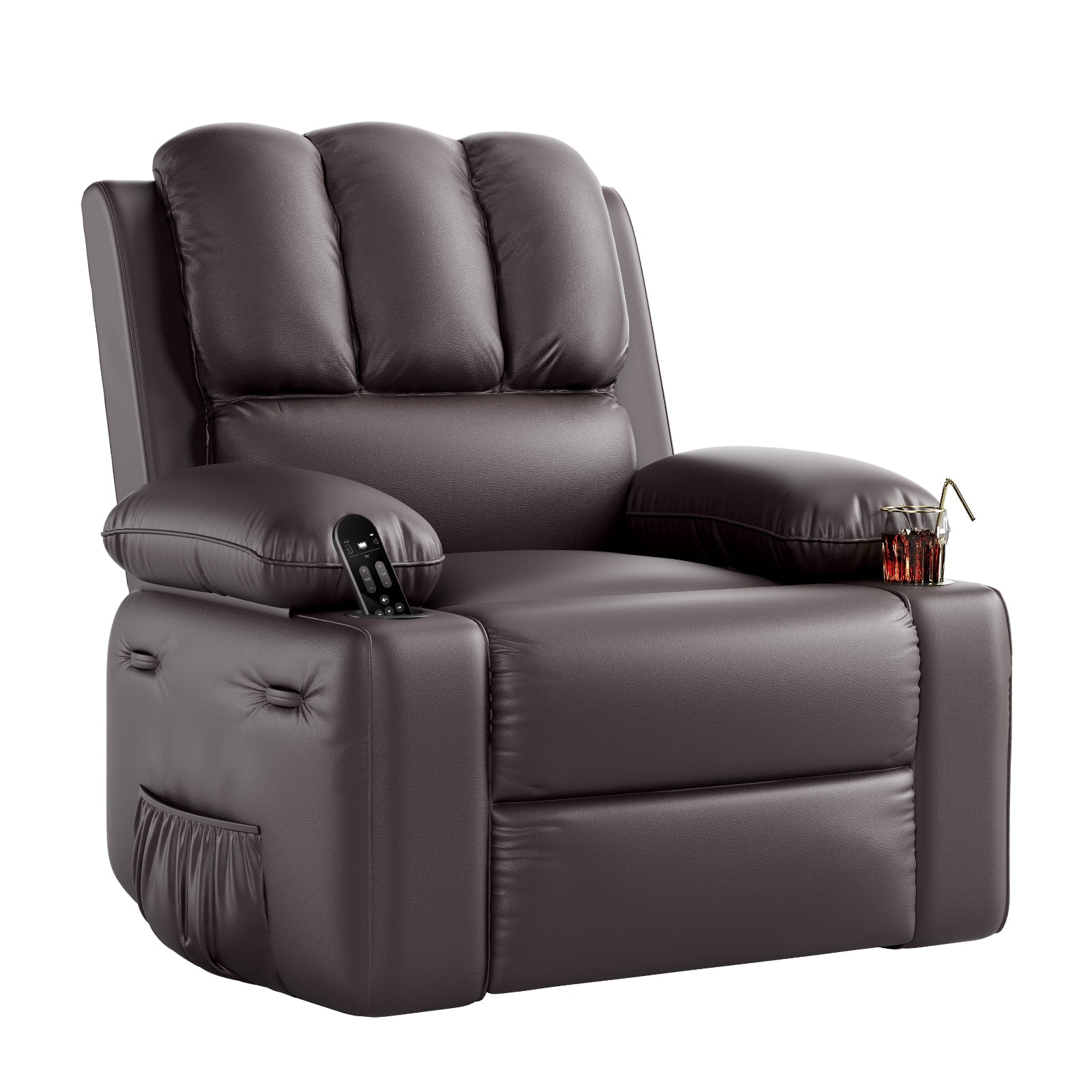 Garvee Leather Recliner Chair, Manual Rocking Recliner w/Comfortable Arms and Cup Holders for Living Room, Coffee