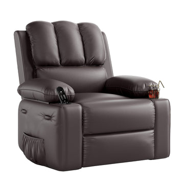 Garvee Leather Recliner Chair, Manual Rocking Recliner w/Comfortable Arms and Cup Holders for Living Room, Coffee