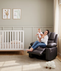 Garvee Leather Recliner Chair, Manual Rocking Recliner w/Comfortable Arms and Cup Holders for Living Room, Coffee