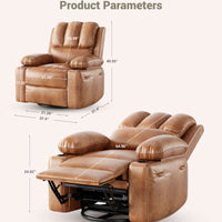 Garvee Manual Leather Recliner Chair with 2 Cup Holders, Side Pocket, PU Leather, Overstuffed Armrests, Iron Frame, Living Room Sofa, Brown