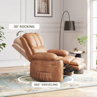 Garvee Manual Leather Recliner Chair with 2 Cup Holders, Side Pocket, PU Leather, Overstuffed Armrests, Iron Frame, Living Room Sofa, Brown