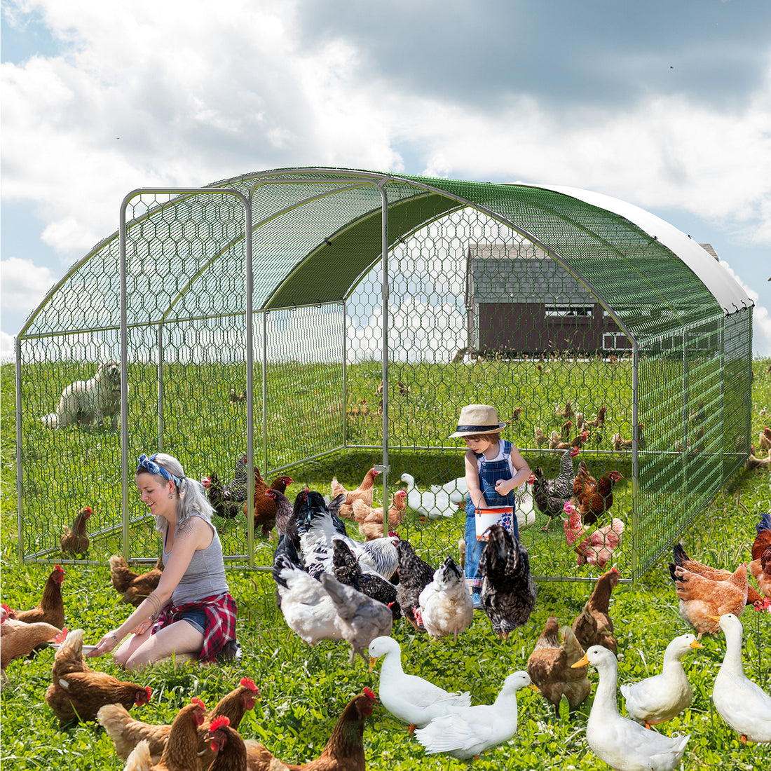 Garvee Large Metal Chicken Coop, Doom Roof Large Chicken Run for Yard, Walk-In Poultry Cage with Waterproof and Anti-Uv Cover, Chicken Pen for Outdoor Backyard Farm (9.8x19.7x6.6FT)