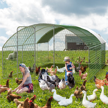 Garvee Large Metal Chicken Coop, Doom Roof Large Chicken Run for Yard, Walk-In Poultry Cage with Waterproof and Anti-Uv Cover, Chicken Pen for Outdoor Backyard Farm (9.8x19.7x6.6FT)