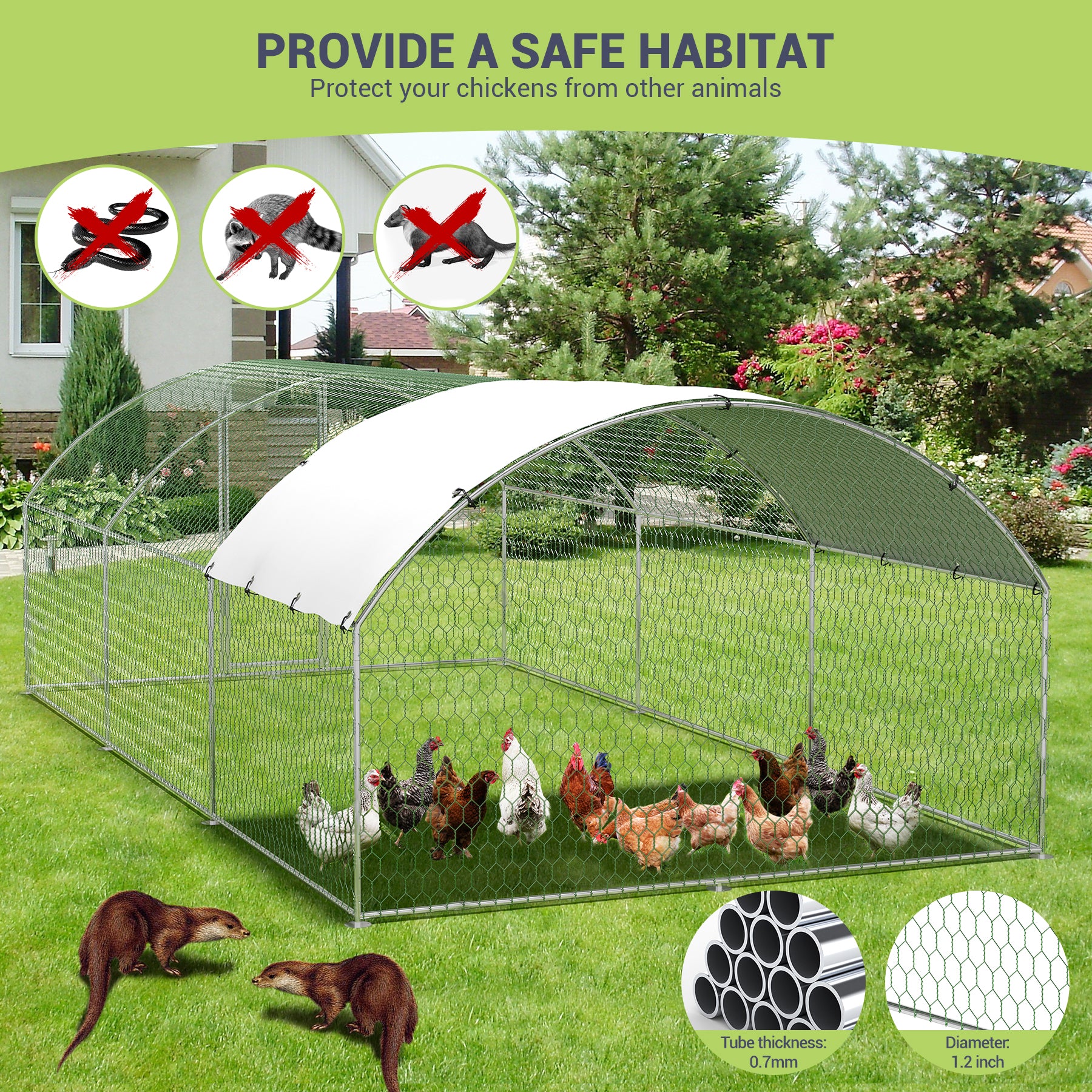 Garvee Large Metal Chicken Coop, Doom Roof Large Chicken Run for Yard, Walk-In Poultry Cage with Waterproof and Anti-Uv Cover, Chicken Pen for Outdoor Backyard Farm (9.8x19.7x6.6FT)