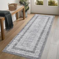 Garvee Bordered Grey 2x6 Modern Bordered Runner Rug Soft Non Slip Runner Washable Non Shedding Floor Carpet, Distressed Geometric Hallway Runner, Indoor Printed Runner for Kitchen, Entrance