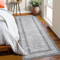 Garvee Bordered Grey 2x6 Modern Bordered Runner Rug Soft Non Slip Runner Washable Non Shedding Floor Carpet, Distressed Geometric Hallway Runner, Indoor Printed Runner for Kitchen, Entrance