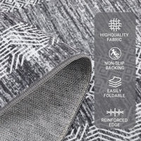 Garvee Bordered Grey 5x7 Modern Geometric Area Distressed Rug Washable Non Slip Floor Carpet Non Shedding Thin Rug, Soft Low Pile Rug, Contemporary Gray Rug for Dining Room, Living Room