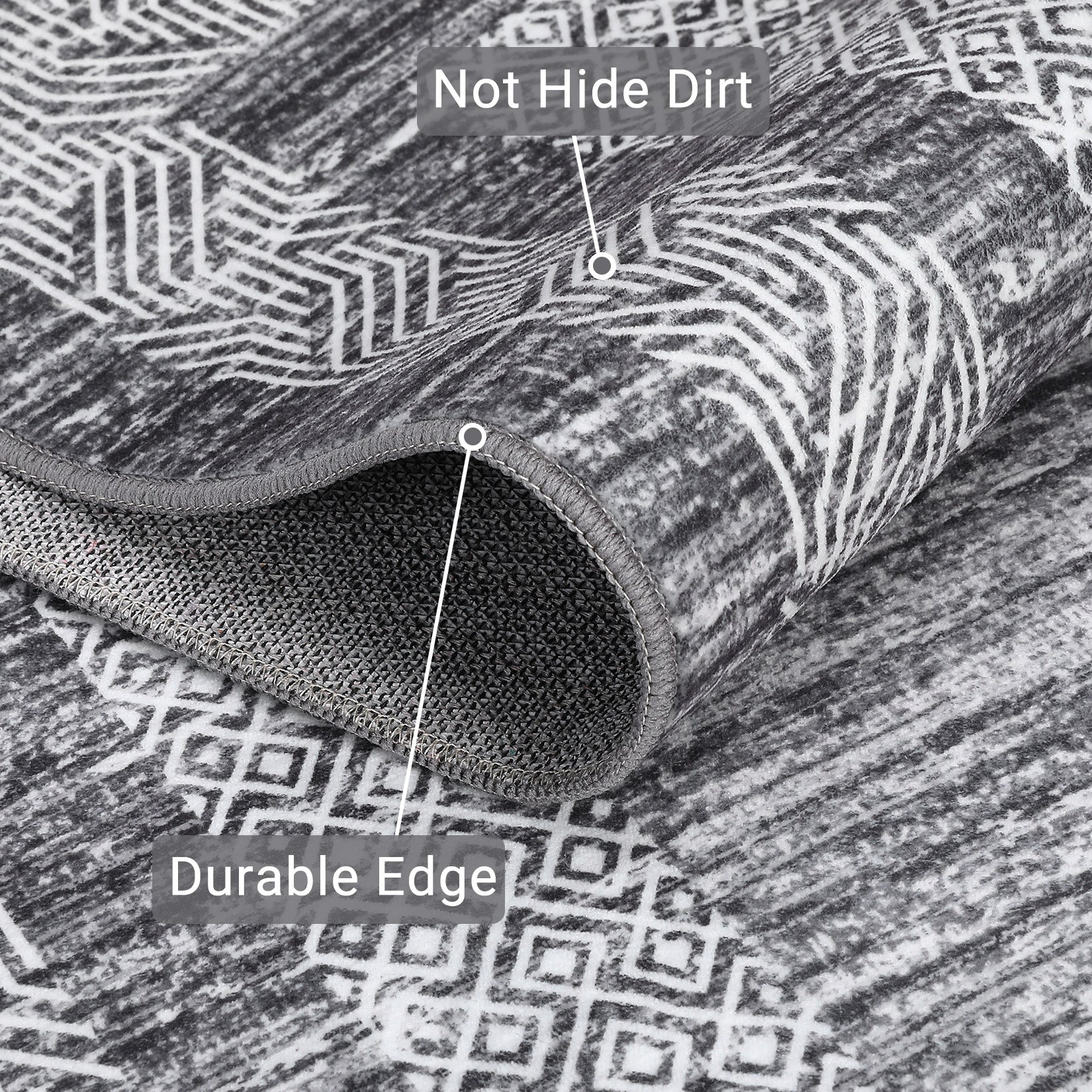 Garvee Bordered Grey 5x7 Modern Geometric Area Distressed Rug Washable Non Slip Floor Carpet Non Shedding Thin Rug, Soft Low Pile Rug, Contemporary Gray Rug for Dining Room, Living Room