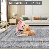 Garvee Bordered Grey 2x6 Modern Bordered Runner Rug Soft Non Slip Runner Washable Non Shedding Floor Carpet, Distressed Geometric Hallway Runner, Indoor Printed Runner for Kitchen, Entrance